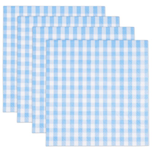 Gift Boutique 100 Blue and White Gingham Cocktail Napkins Disposable Paper Checkered Plaid Dinner Beverage Napkin for Summer Picnic Barbecue Wedding Baby & Bridal Shower Dinnerware Table Decorations