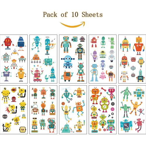 SIX VANKA (Pack of 10 Sheets) Robot Waterproof Temporary Tattoo Stickers for Kids Boys and Girls, Party Favors Decorations
