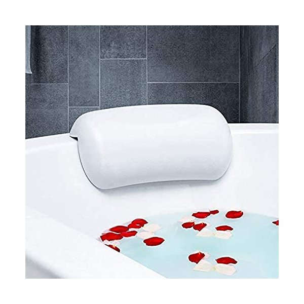 Urhelper SPA Bath Pillow Non-Slip Bathtub Headrest Medium Soft Waterproof Bath Pillows with Suction Cups Easy to Clean Bathroom Accessories 10.2in X 5.1in X 2.7in