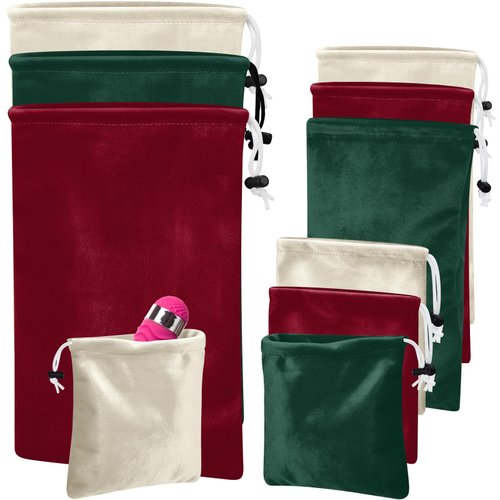 Amylove 9 Pcs Adult Game Toy Storage Bags Drawstring Gift Bags Pouches for Toys Lightweight Toy Organizer Stuff Sack Multi Purpose Foldable Ditty Bag Travel Pouch, 3 Sizes (Red, Green, White)