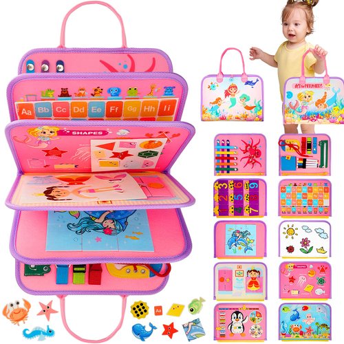 SaFeli Toddler Busy Board, Montessori Toys for 1 2 3 Year Old Girl Birthday Gifts - Educational Busy Book, Kids Sensory Toy, Preschool Learning Activities and Travel Toys for Toddlers 1-3 2-4