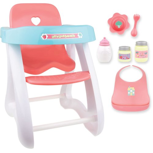 JC Toys - for Keeps Playtime! | Baby Doll High Chair | Fits Dolls up to 17" | Sturdy High Chair and Play Accessories | Ages 2+, Pink