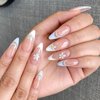 Daisy Press on Nails Medium Almond Fake Nails Full Cover White French tip False Nails with Design Flower Stick on Nails Spring Summer Light Blue Glue on Nails Acrylic Nails for Women Girls Manicure