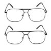 EYE ZOOM 2 Pack Metal Frame Square Aviator Style Geek Reading Glasses with Punch for Men (Black, Strength: +2.00)