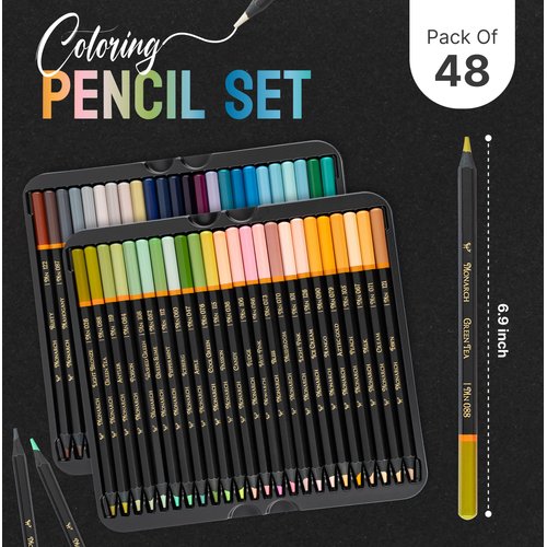 Black Widow Colored Pencils for Adults - 48 Colored Pencils Adult Coloring Books - Color Pencil Set - Coloring Pencils for Adults - Wax Soft Core Colored Pencils (Monarch Set)