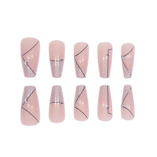 RikView French Tip Press on Nails Medium Fake Nails Coffin Acrylic Nails Nude Nails for Women and Girls