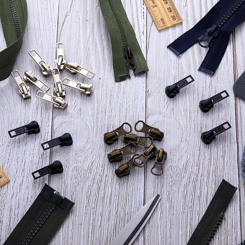#5 Zipper Repair Kit Replacement Slider: YZSFIRM 12 Pcs Zipper Slider Replace Metal Plastic and Nylon Coil Zippers - Fix a Zipper Bottom Stop End and Top Stop