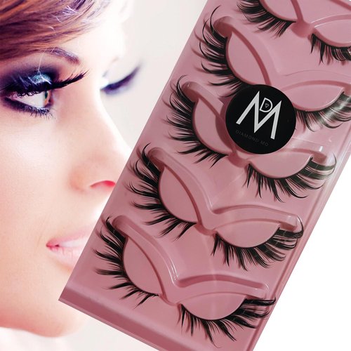 Cat Eye Lashes Mink Magnetic Eyelashes Natural Look 3D Curl Winged Natural Durable Makeup Realistic Self Adhesive Messy End Eye Elongated Thick False Eyelashes Soft Fake Lashe (5 Pairs Pack) (Style 2)
