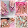 RODAKY 124PCS Gold Nail Charms 3D Butterfly Nail Gems Pink Crystal Heart Nail Art Jewelry Bow Charms for Acrylic Nails Glitter Cute Nail Decoration Metal Rose Cross Charms for Manicure Design