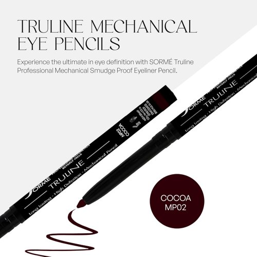 SORMÉ Truline Professional Mechanical Smudge Proof Eyeliner Pencil - Vitamin E Waterproof Gel Formula with Finest Color Pigment & Ultra Creamy - Nourishes Skin for All Day Long - 0.1 Ounce - Cocoa