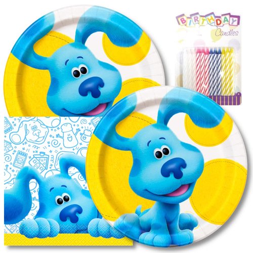 Blues Clues Happy Birthday Plates & Napkins Party Supplies - 9" Happy Birthday Party Plates for Lunch Serves 16 - Birthday Paper Plates & Napkin Set Plus 24 Birthday Candles