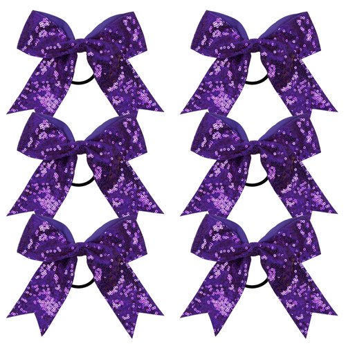 Metallic Sequin and Holographic 6 Inch Cheer Bow Cheerleader Cheerleading Jumbo Cheer Bow Hair Ti...