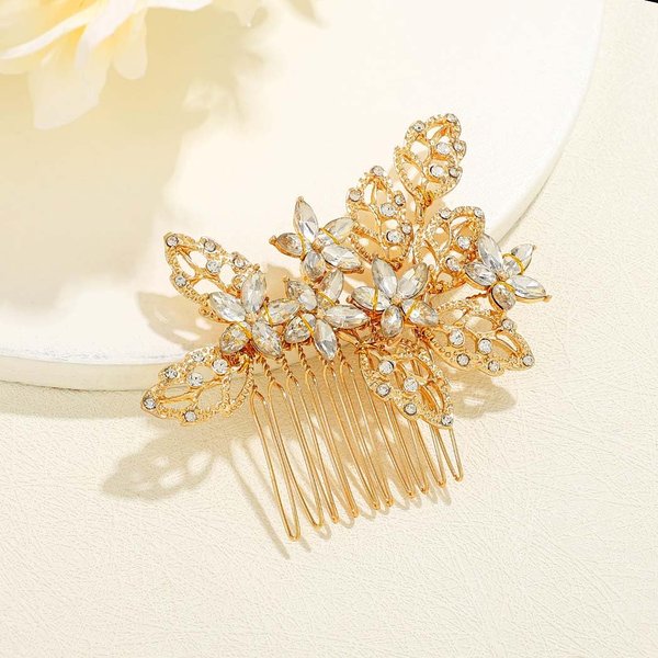Catery Crystal Bride Wedding Hair Comb Gold Side Comb Leaf Bridal Hair Piece Flower Hairpiece Wedding Hair Accessories for Women and Girls