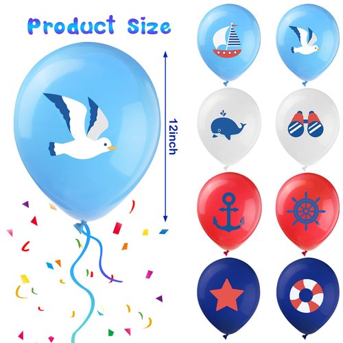 45 Pieces Nautical Balloons Nautical Party Latex Balloons Decorations Anchor Sailboat Decorations for Kids Boys Birthday Baby Shower Party Supplies