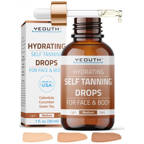 YEOUTH Face Tanning Drops to Add to Moisturizer, Medium Self Tanner, Self Tanning Drops for Face and Body, Hydrating Face Tanner, Bronzing Drops for Face 1oz