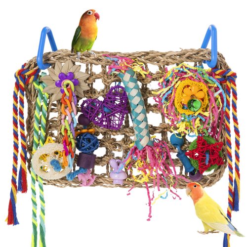 AFUOWER Bird Toys, Bird Foraging Shredding Toys for Parrot Parakeet Seagrass Woven Mat Chew Toys Hanging Hammock Toy for Lovebirds, Conures, Cockatiel, Finch and Small Birds (Hammock Wall)