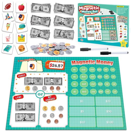 Magnetic Money for Kids, Play Money Math Manipulatives Learning & Educational Toys, Math Games for Toddlers, Pretend Money Bills Coins, Homeschool Class Teaching Prop Money Set Christmas Birthday Gift