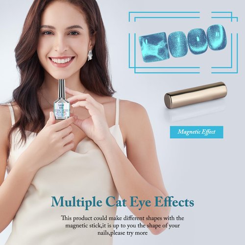 SAGEBIO Cat Eye Gel Nail Polish with Magnet Stick, 15ml Glitter Holographic Nail Polish, Magnetic Effect Gel for Home DIY Manicure Gift, Blue Tears