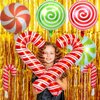 GELOUBO 24Pcs Christmas Party Decorations, Candy Cane Gift Box Mylar Foil Balloons for Christmas Elf New Year Party Supplies