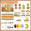 Construction Birthday Party Supplies for 3, 136 Pcs Dump Truck Party Decorations for Boys Baby,Backdrop, Banner, Cake, and Cupcake Toppers, Balloons, Party Traffic Signs, Tablecloth