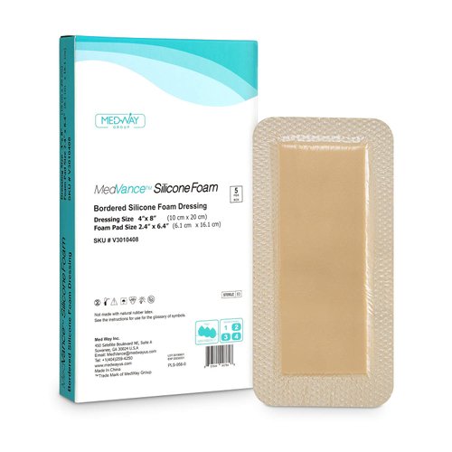 MedVanceTM Silicone - Bordered Silicone Adhesive Foam Dressing Size 4”X8” (2.4"x 6.4" Pad) Box of 5 dressings…