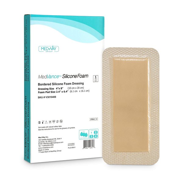 MedVanceTM Silicone - Bordered Silicone Adhesive Foam Dressing Size 4”X8” (2.4"x 6.4" Pad) Box of 5 dressings…