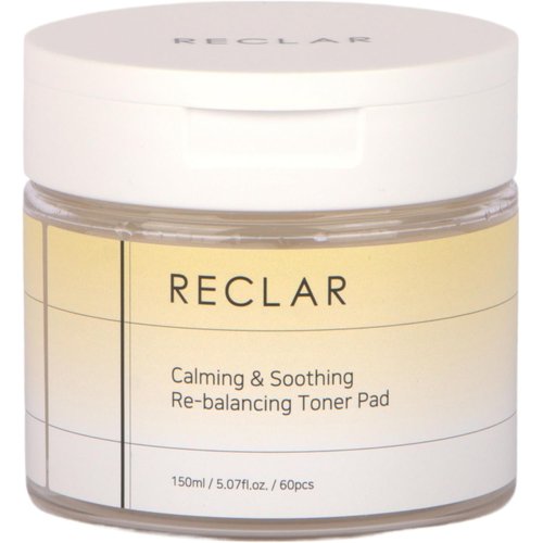 Reclar Calming & Soothing Re-Balancing Toner Pad 150ml, 60 Count, Korean Skincare, Exfoliating, Aloe, Hydrating