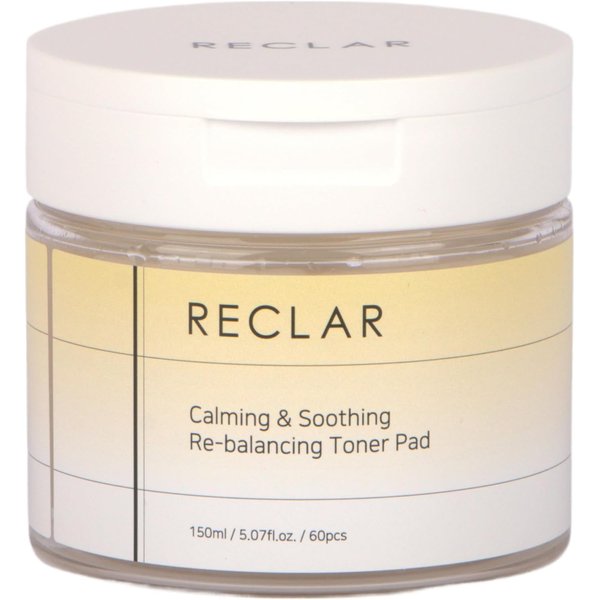 Reclar Calming & Soothing Re-Balancing Toner Pad 150ml, 60 Count, Korean Skincare, Exfoliating, Aloe, Hydrating
