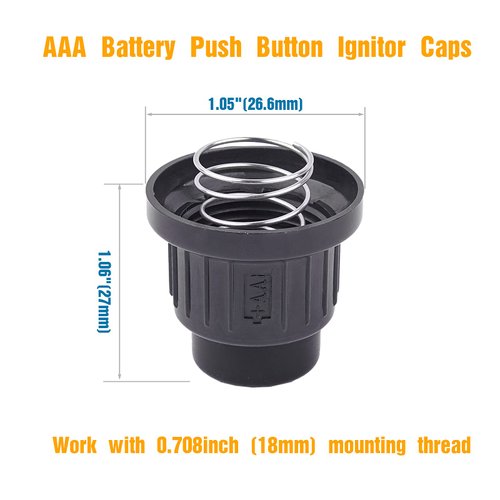 Timsec AAA Battery Push Button Ignitor Caps, 2Pcs Igniter Replacement Caps with Springs for Gas Fire Pit, BBQ, Grill, Barbecue Spark Generator, with 0.708inch (18mm) mounting Thread