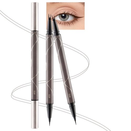 2 Pcs/Set 3D Lower Eyelash Eyeliner Pencil, 2-in-1 Dual-Ended Eye Makeup Micro 2 Point Lower Eyelash Brow Pen Waterproof Anti-Smudge Natural Eyelash (2Pcs 02# brown)