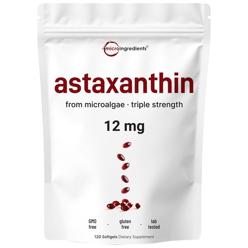 Astaxanthin 12mg, 120 Softgels, 4 Month Supply | Premium Astaxanthin Antioxidant Supplements | Fresh Microalgae Source | Supports Eye, Joint, Internal Circulation, Skin Health & Natural Tanning