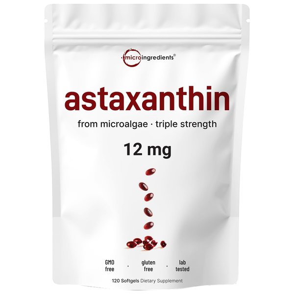 Astaxanthin 12mg, 120 Softgels, 4 Month Supply | Premium Astaxanthin Antioxidant Supplements | Fresh Microalgae Source | Supports Eye, Joint, Internal Circulation, Skin Health & Natural Tanning