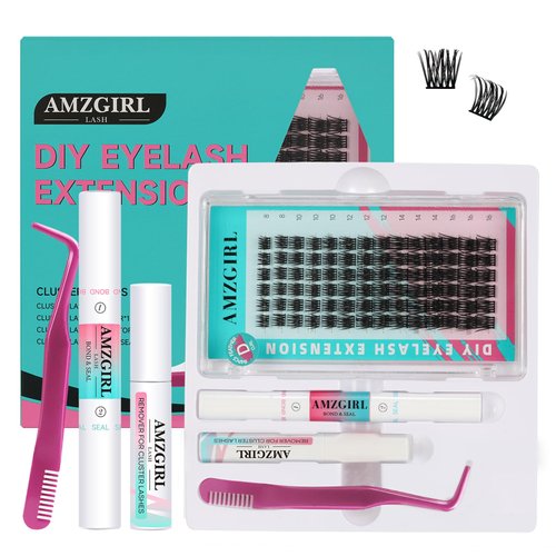 Lash Extension Kit Eyelash Clusters Individual Lashes Extensions Kits With Cluster Lashes Wispy,Lash Bond And Seal,Eyelashes Remover And Applicator at Home(Feather2,D-Mix8-16mm kit)