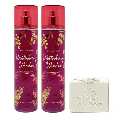 Bath & Body Works Winterberry Wonder - 2 pack of Fine Fragrance Mist With a Natural Oats Soap.