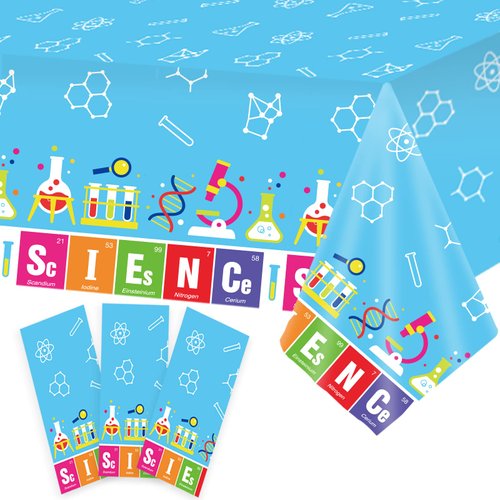 chiazllta Set of 3 Science Tablecloth Party Supplies Mad Sciencist Theme Birthday Party Decorations Laboratory Party Table Covers for Kids 108 x 51 inch Little Scientist Party Decorations