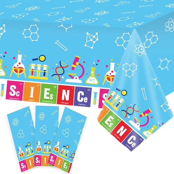 chiazllta Set of 3 Science Tablecloth Party Supplies Mad Sciencist Theme Birthday Party Decorations Laboratory Party Table Covers for Kids 108 x 51 inch Little Scientist Party Decorations