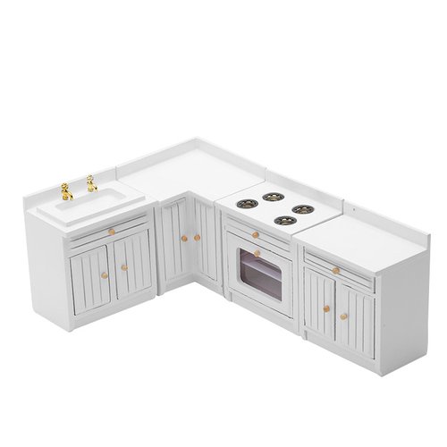 Miniature Furniture Dollhouse Kitchen Cabinets Set 1:12 Scale Wooden Model Freely Combined 4PCS Mini House Accessories Furnishings Kit Decoration Gift (White)