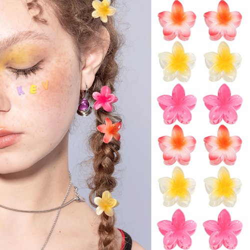 GQLV Small Flower Hair Claw Clips, 12PCS 1.18" Cute Mini Claw Clips for Women/Girls' Thick/Thin Hair, Hawaiian Hair Decorations, Birthday Gifts (A-mulicolored)