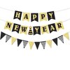 Glitter Happy New Year Banner Decorations 2025 Black and Gold New Years Eve Banner Sign Party Supplies 2025 Happy New Year for Happy New Year Decorations Party Supplies Decorations 2025 Home Holiday Decorations