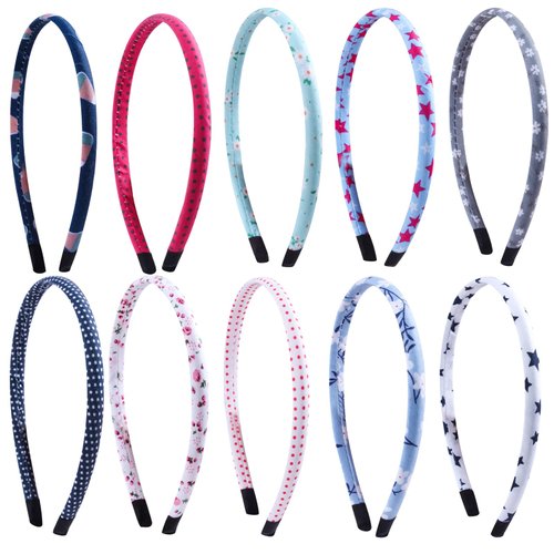 Jaqakid 10 PCS Girls Satin Headbands for Hair Craft,Thin Headbands for Girls,DIY Fabric Hairbands Daily,Birthday,Christmas,Party…