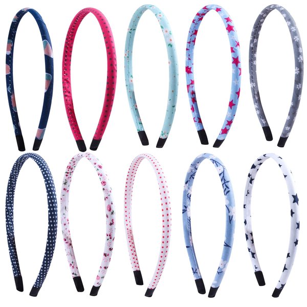 Jaqakid 10 PCS Girls Satin Headbands for Hair Craft,Thin Headbands for Girls,DIY Fabric Hairbands Daily,Birthday,Christmas,Party…