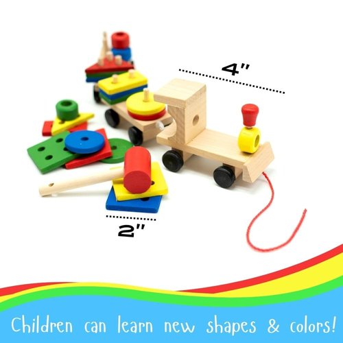 LMC Products Wooden Train with Shape Sorter & Pegs - Fine Motor Skills Toy, Wooden Toddler Stacking Toys, Montessori Toys for Toddlers 3 Years+ Wood Shape Sorter Train