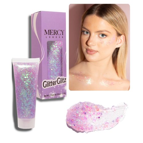 MERCY LONDON Glitter Glitz Unicorn Gel. 50ml Chunky Glitter Gel for Hair Glitter, Eye and Body. Gel Makeup Glitter for Women