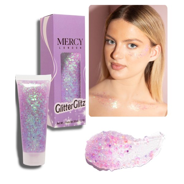 MERCY LONDON Glitter Glitz Unicorn Gel. 50ml Chunky Glitter Gel for Hair Glitter, Eye and Body. Gel Makeup Glitter for Women
