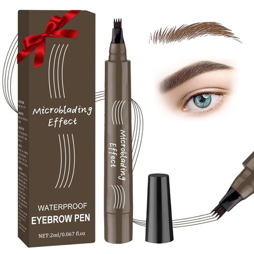 Eyebrow Pencil 4 Tip Microblading Eyebrow Pen,Upgraded Eye Brow Pencils Magical Eyebrow Pencil for Women with 4 Fork Tip & Spoolie Brush,24 Hours Long Lasting Smudge Proof (Black Gray)