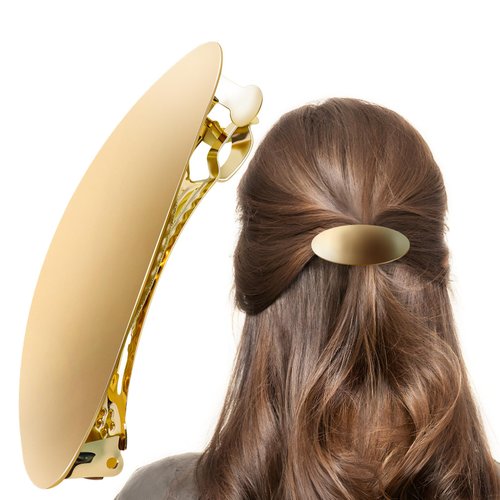 Gold Barrettes For Women - 3inch Oval Vintage Metal Hair Clip - Gold Hair Barrettes For Long Thick Hair - Gold Barrette For Prom & Formal Events