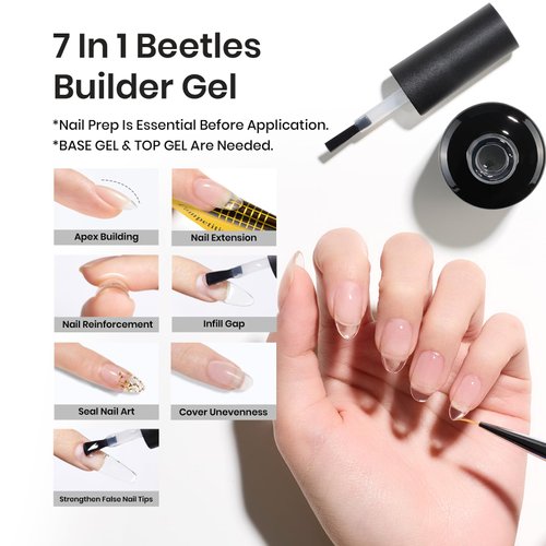 Beetles Gel Polish 5 in 1 Beetles Builder Gel 15ml Clear Builder Strengthener Gel with Detachable Liner Nail Brush for Beetles Builder Gel Nail Art Design Holiday Gift for Women