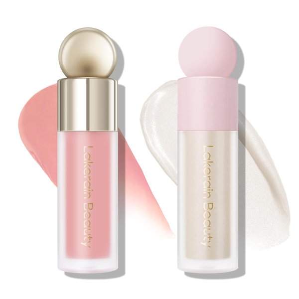 KYDA 2 Colors Liquid Blush Highlighter, Silky Matte Blush, High Glossy Face Illuminator, Natural Glow Finish, Blendable Formula, Set C