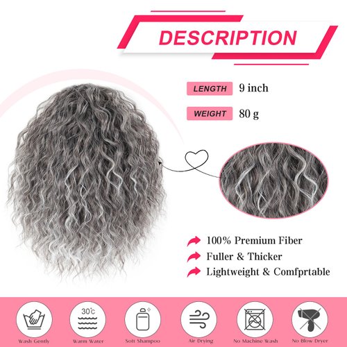 CINHOO Loose Wavy Curly Messy Bun Hair Piece for Thinning Hair Pieces for Women,Short Gray Mix Li...