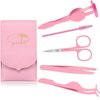Eyelash Applicator Tool – 5-in-1 Lash Applicator Tool Set with Eyelash Extension Tweezers, Scissors,– Pro Eye Lash Clusters Applicator Tool Pink for Eyelash Extensions, Cluster Lashes